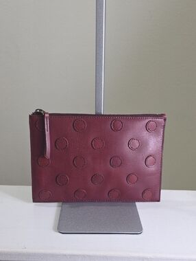 Madewell Burgundy Leather Polka Dot Clutch/Pouch EUC